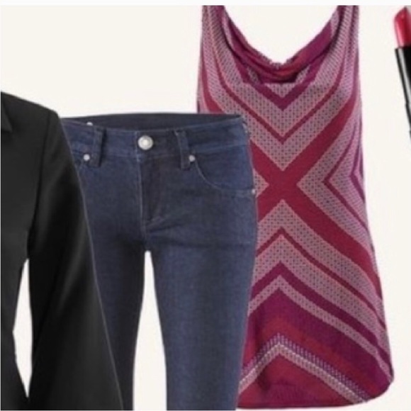 CABI Style #3084 Maroon Geometric Printed Drape Neck Tank Top, Medium - Picture 2 of 9